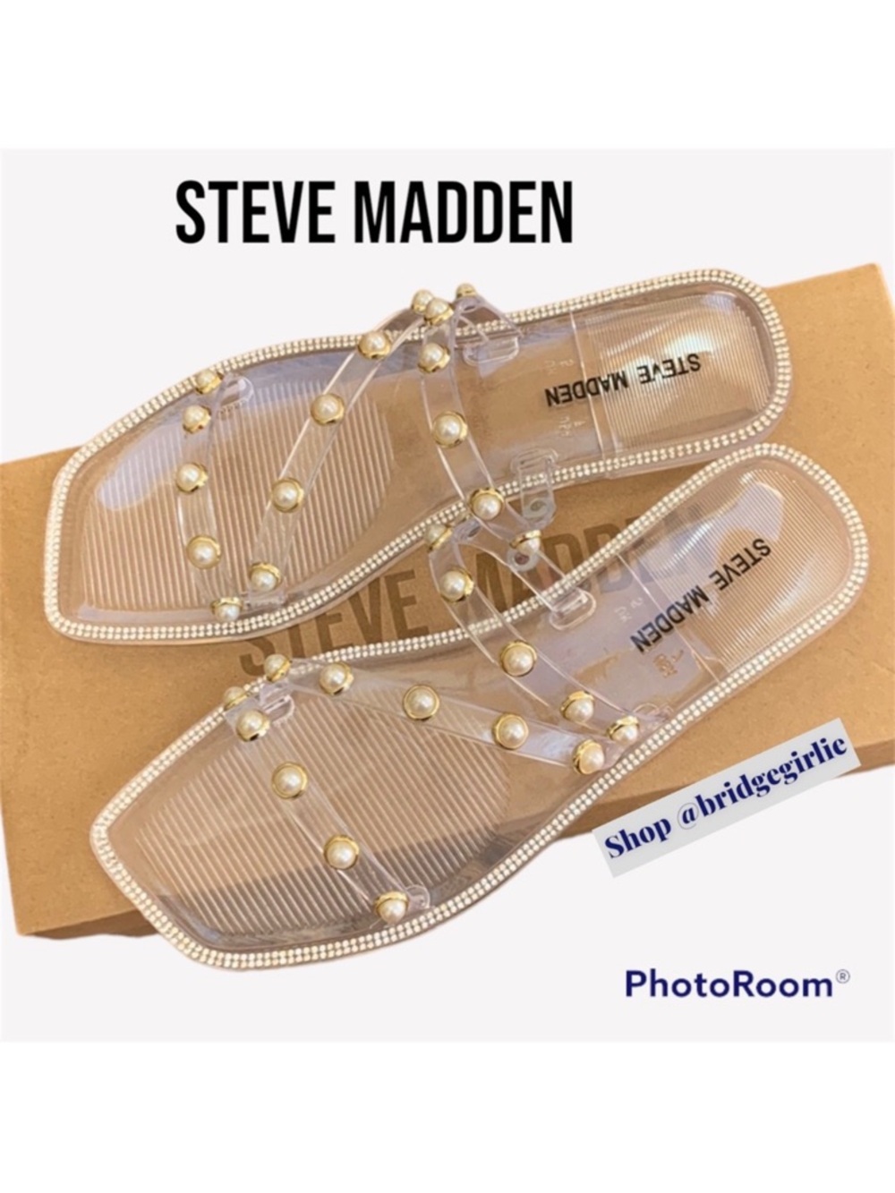 Steve Madden Clear Pearl Studded Jelly Sandals